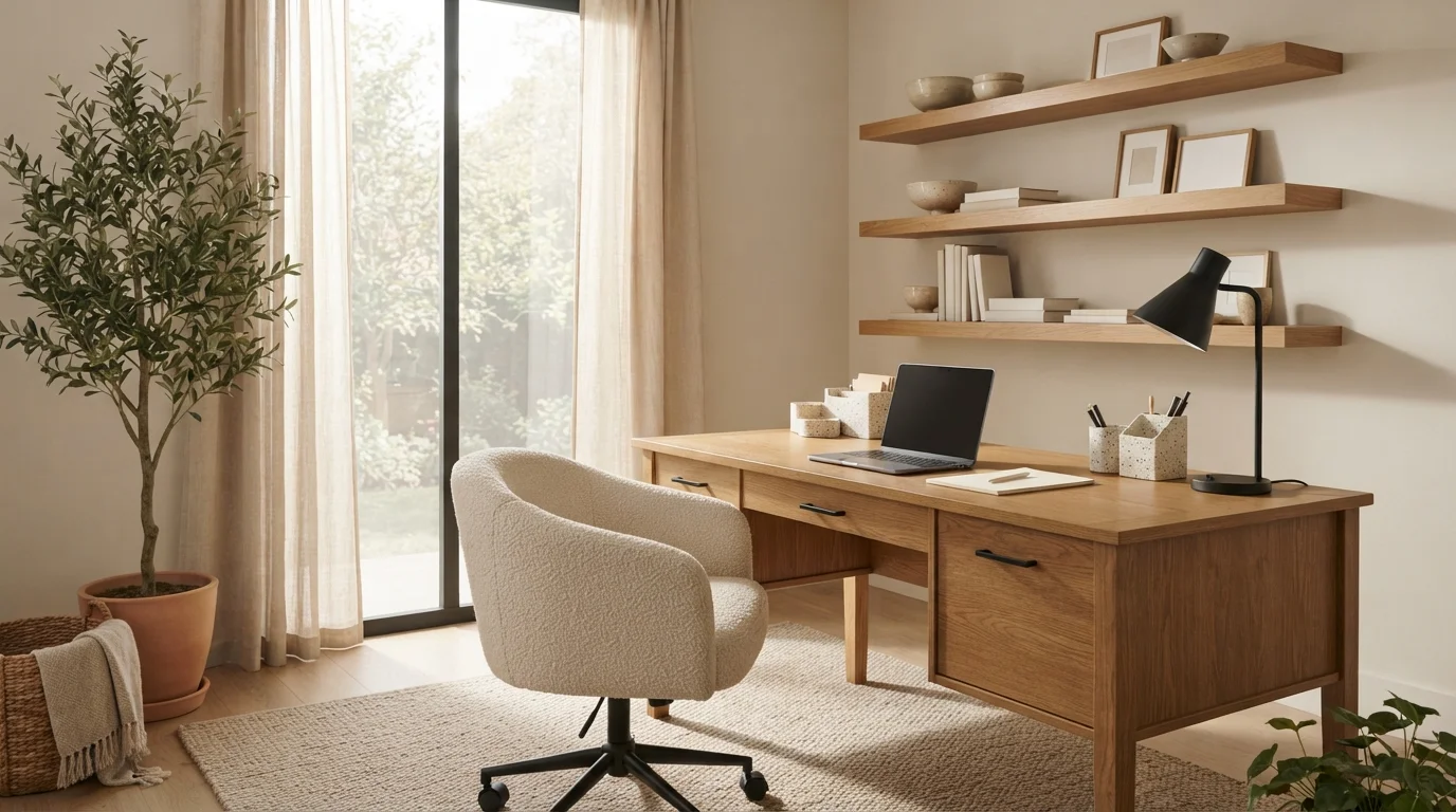 Organic Minimalist Office — neutral home office painted in Canvased