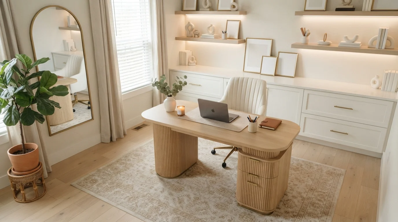 Warm Ivory Study — neutral home office painted in Sugar Soap