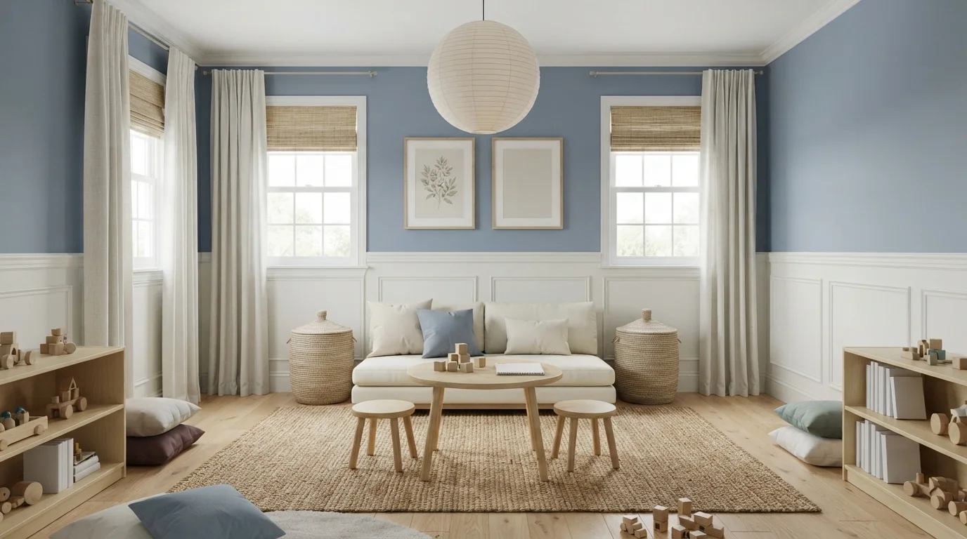 Serene Sky Blue — blue playroom painted in Morris Blue