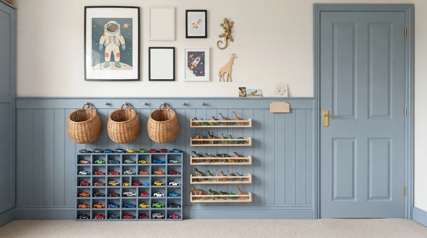 Dusty Blue Playroom — blue playroom painted in North Sea