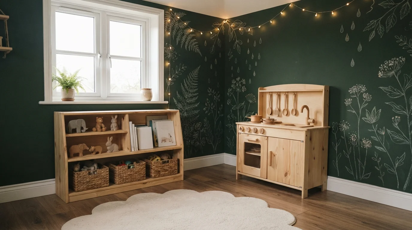 Woodland Green Haven — green playroom painted in Sycamore Tree