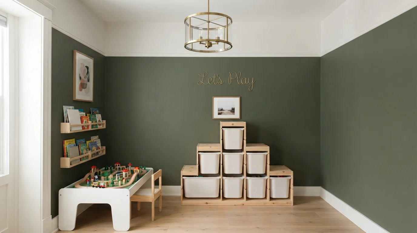 Forest Green Playroom — green playroom painted in Jurassic Green