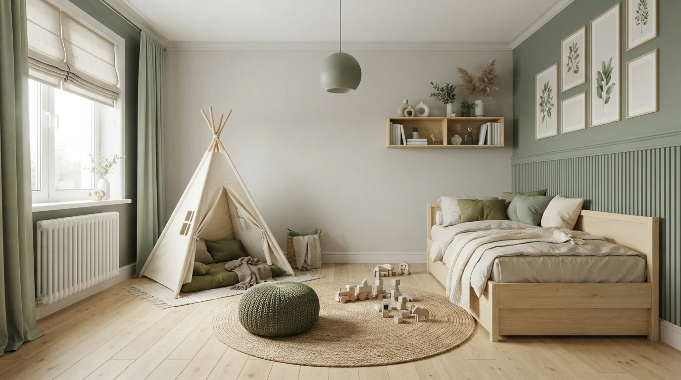 Sage Playroom Haven — green playroom painted in Kale