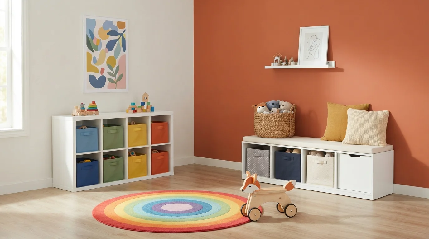 Terracotta Rainbow Playroom — orange playroom painted in Citrus Notes