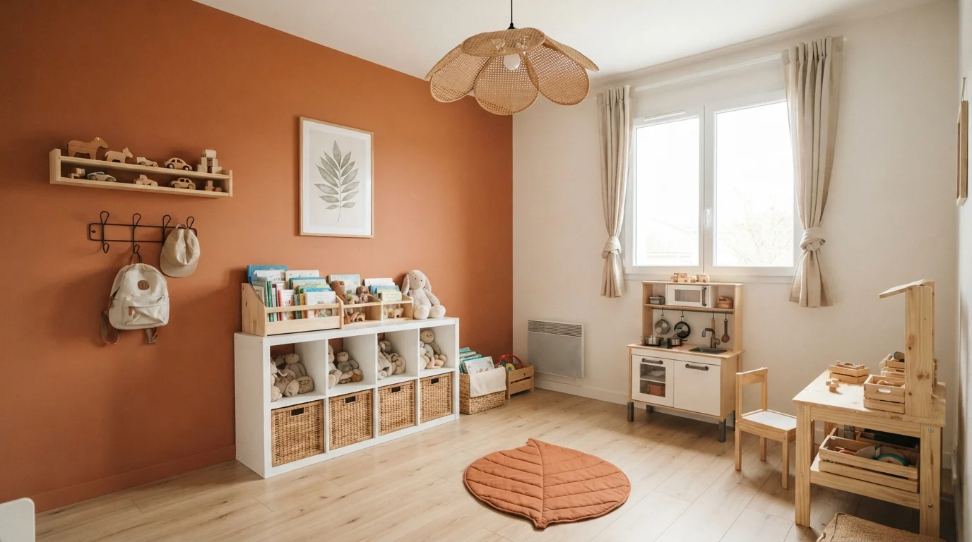 Earthy Terracotta Playroom — orange playroom painted in Sweet Carrot