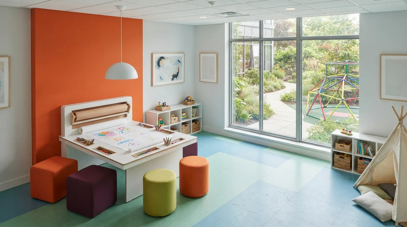 Citrus Playroom Energy — orange playroom painted in Rumba Orange