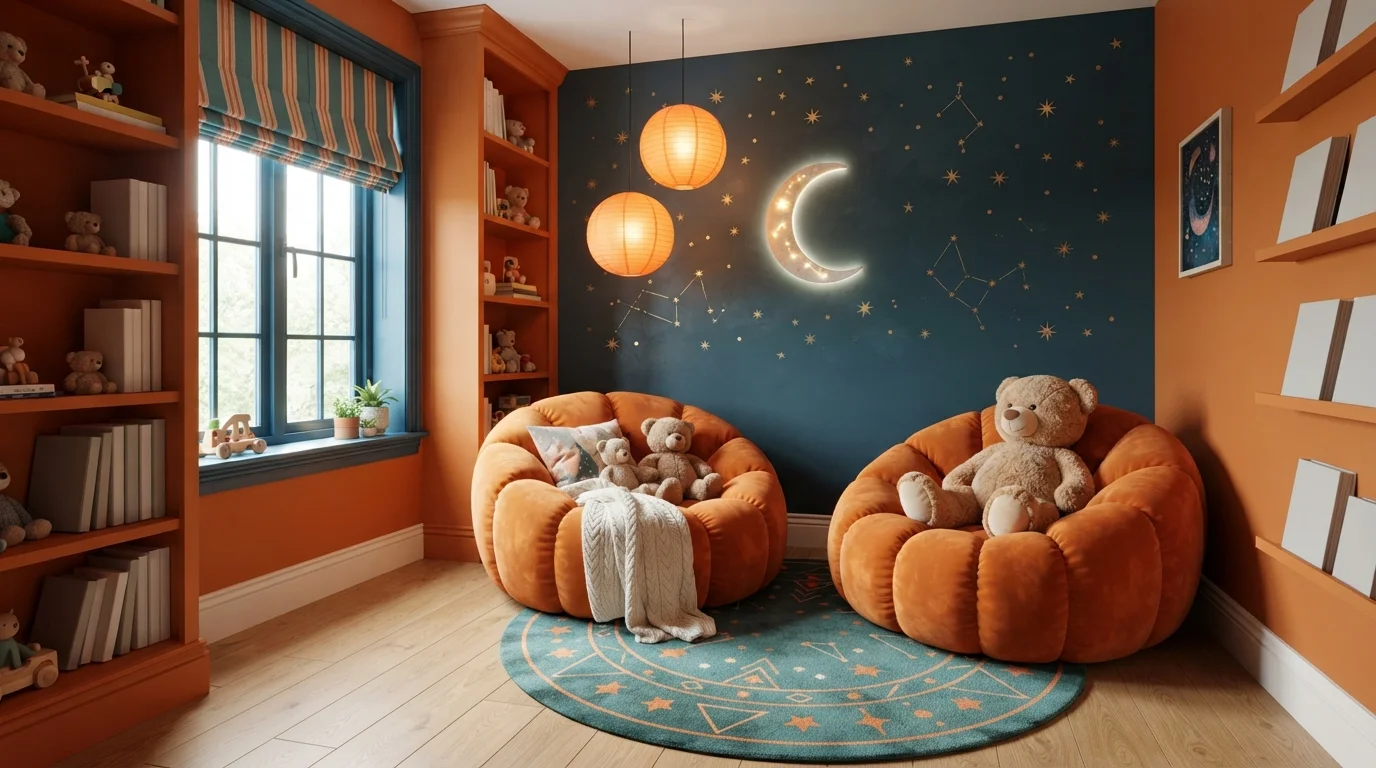 Celestial Tangerine Nook — orange playroom painted in Maple Leaf