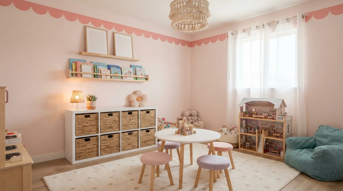 Pastel Playroom Bliss — pink playroom painted in Dream Whip