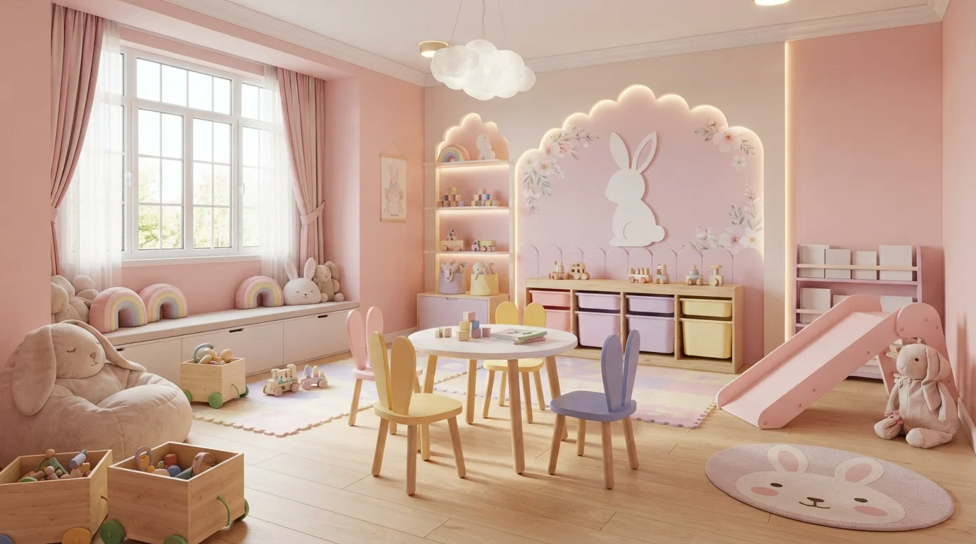 Pastel Bunny Playroom — pink playroom painted in Fairytale Pink