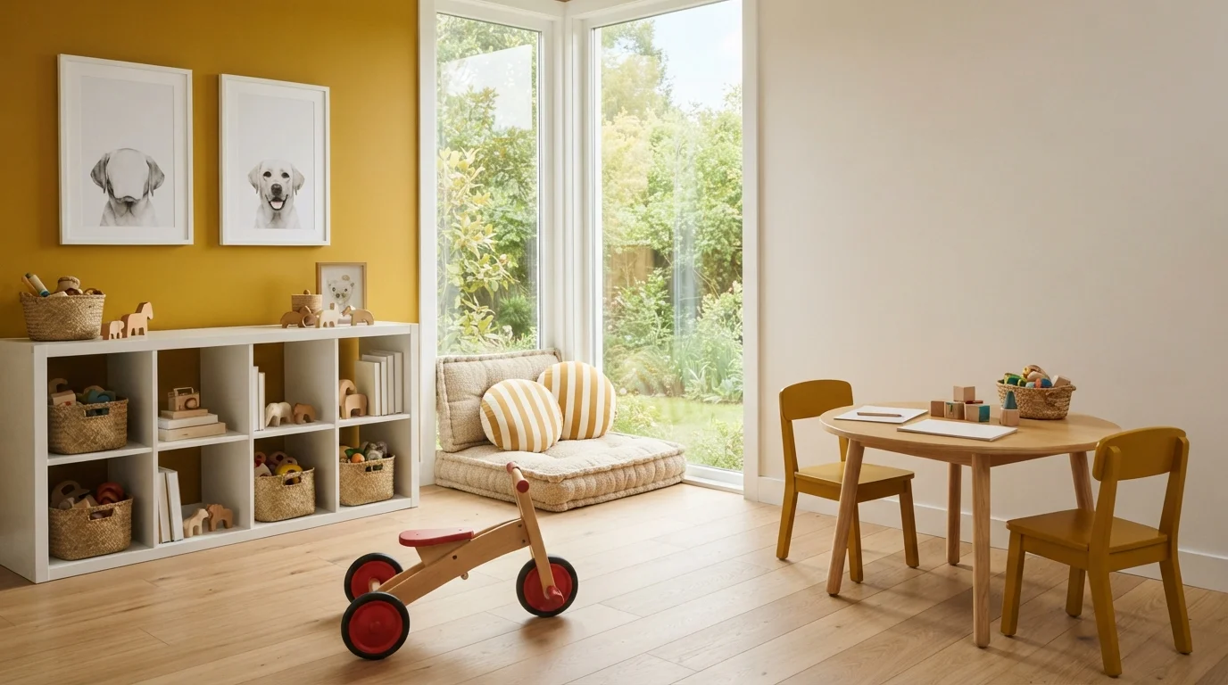 Golden Ochre Playroom — yellow playroom painted in Auric