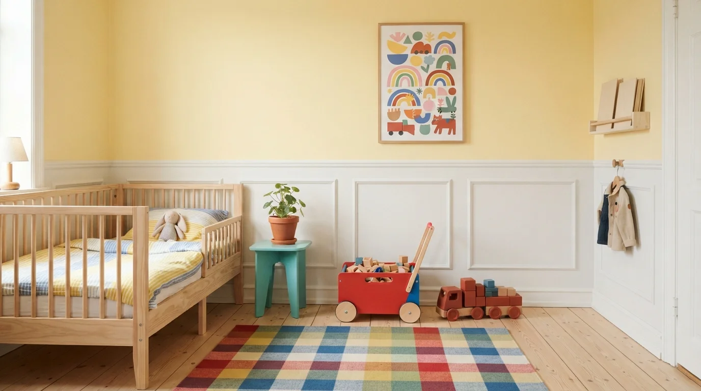 Buttercup Playroom Charm — yellow playroom painted in Lemon Filling