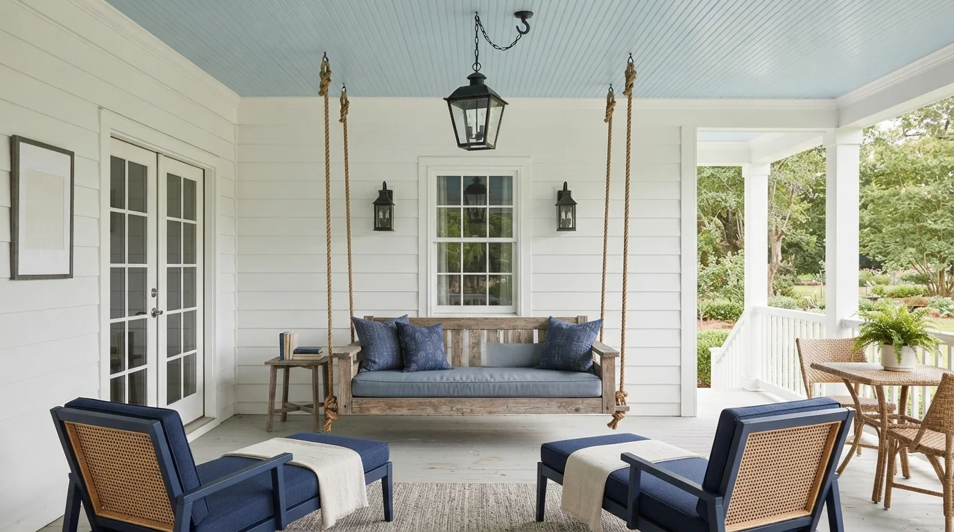 blue porch ceiling color idea — Lost in the 80s · Backdrop