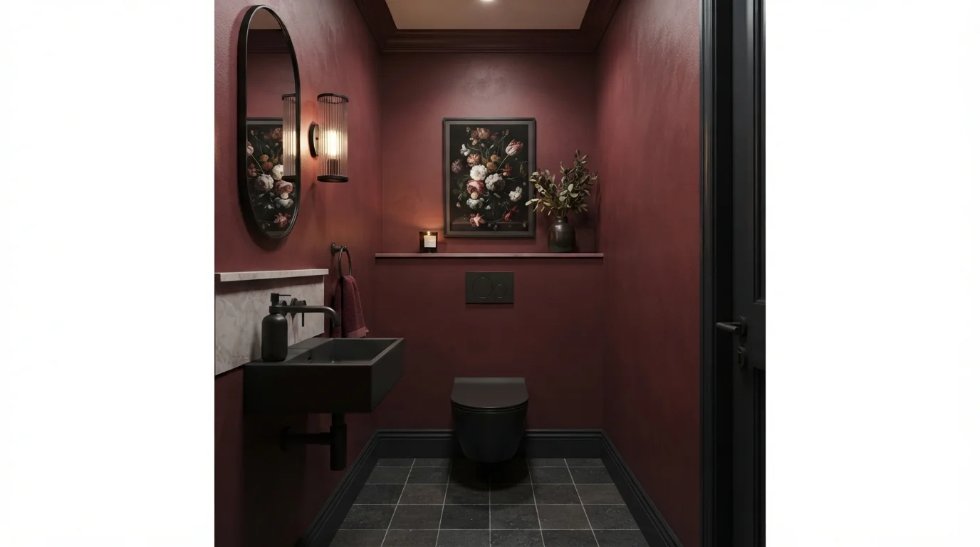 red powder room color idea — Ancient Burgundy · Valspar