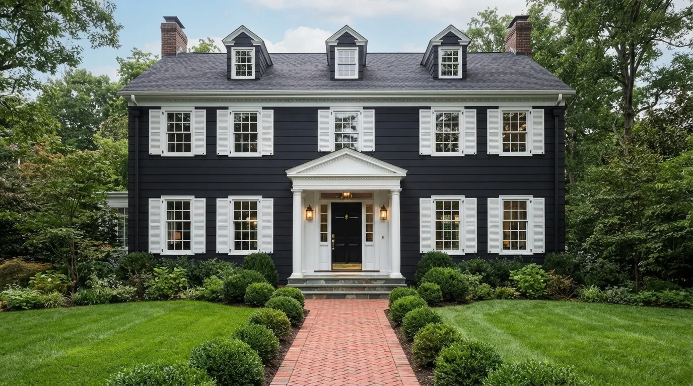 Crisp Obsidian Colonial — black shutters painted in Hocus Pocus