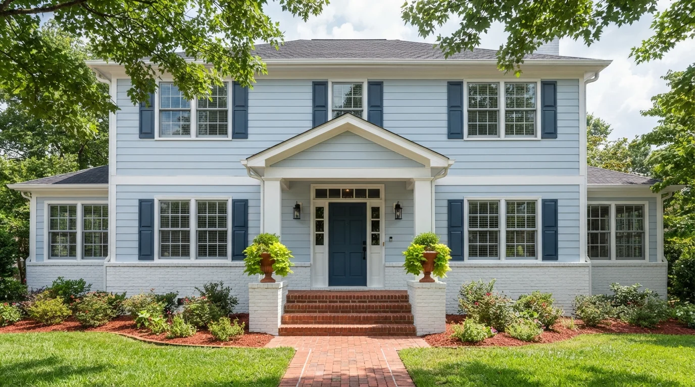 Sky Blue Colonial — blue shutters painted in Bewitching Blue