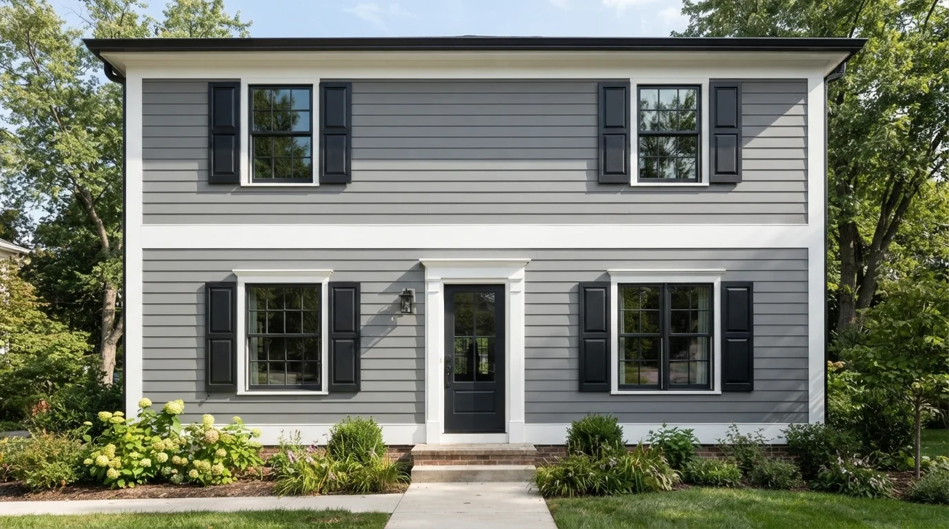 Crisp Slate Classic — gray shutters painted in Wolverine
