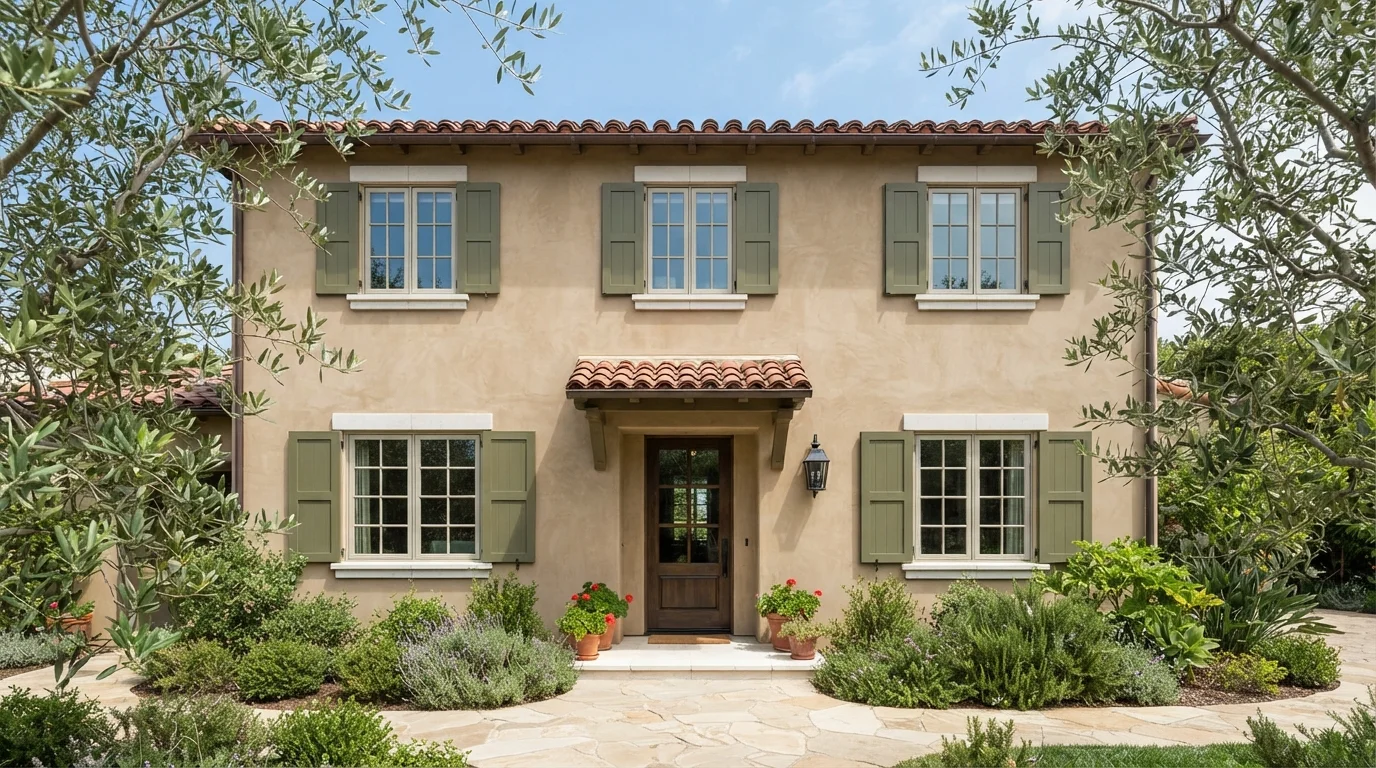 Tuscan Olive Accents — green shutters painted in Baby Vegetable