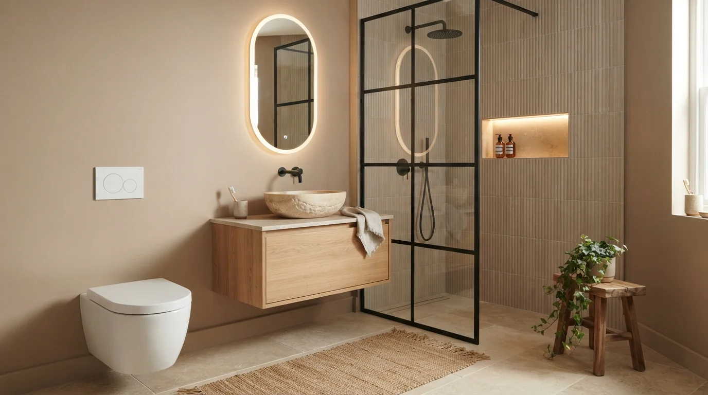 Textured Sand Sanctuary — small bathroom painted in Hickory