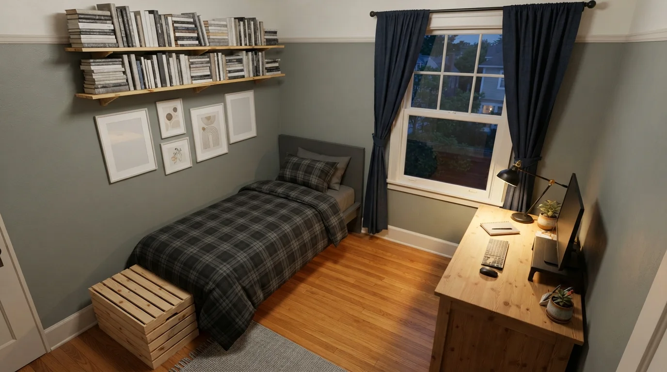 Cozy Pine Nook — small bedroom painted in Peaceful Glade