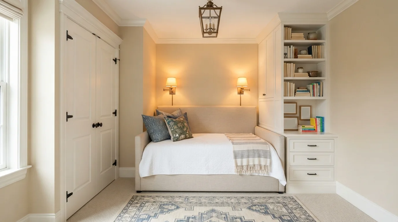 Warm Cream Alcove — small bedroom painted in Barely Beige