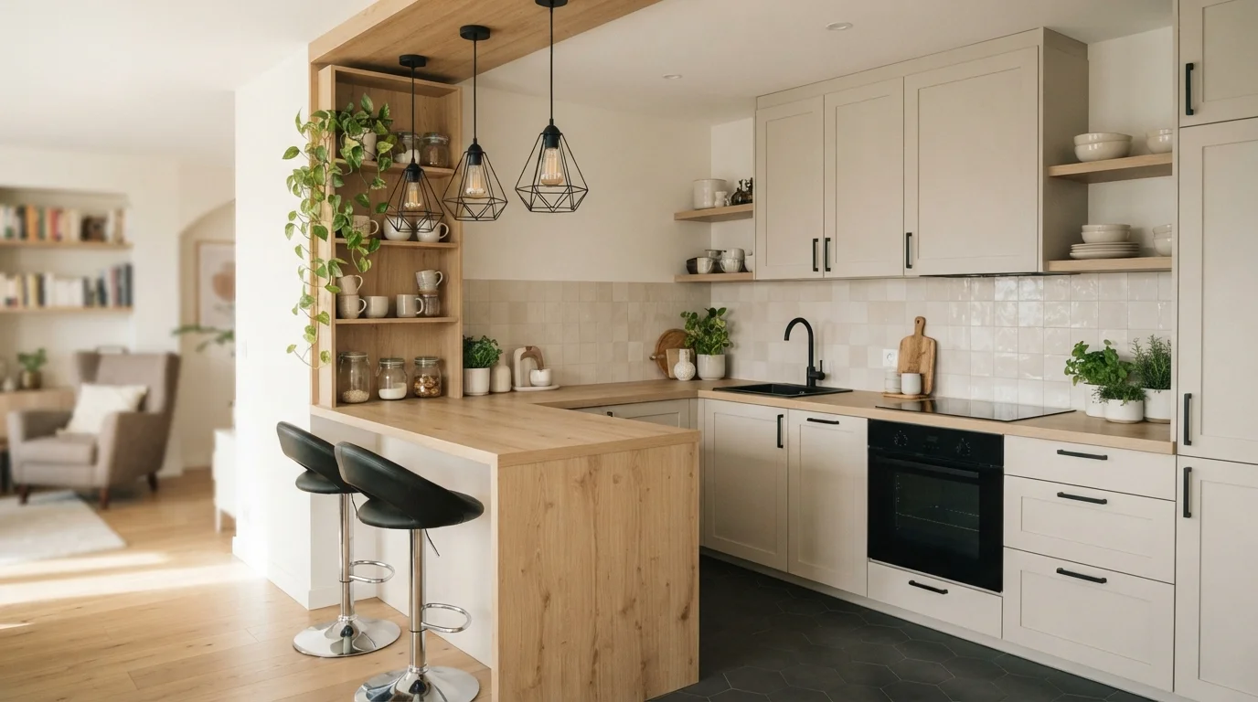 Warm Oak Minimalist — small kitchen painted in Fossil