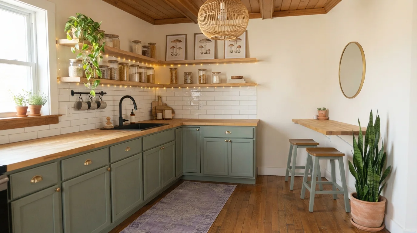 Sage & Lavender Kitchen — small kitchen painted in Nilla Vanilla
