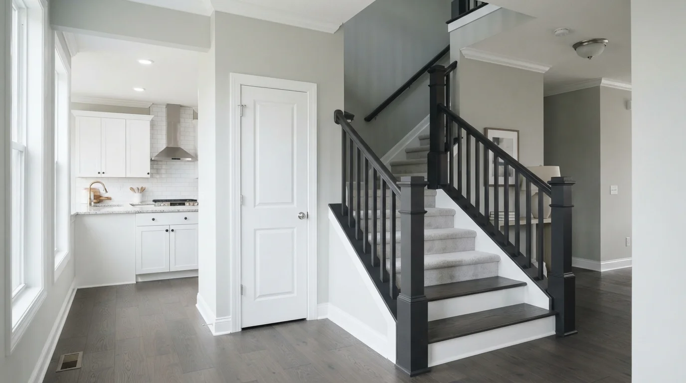 Tailored Charcoal Contrast — gray staircase painted in Silver Tipped Sage
