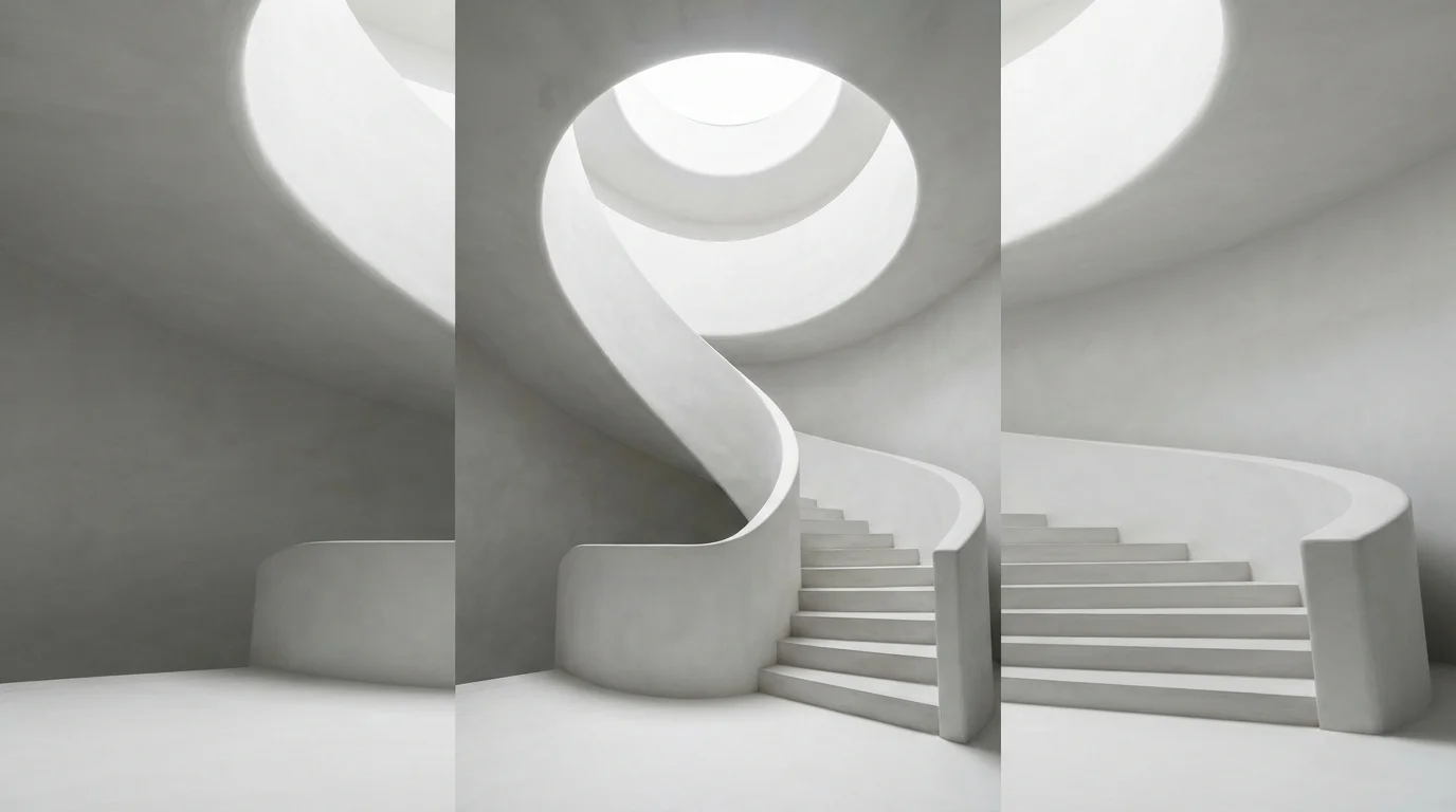 Sculptural Pure White — white staircase painted in Ambience White