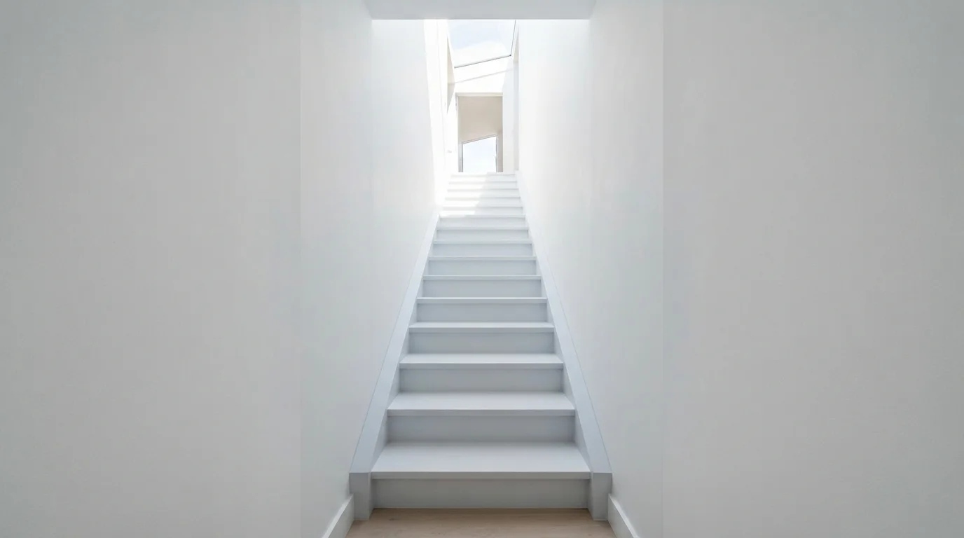 Ascending Pure White — white staircase painted in White Glove