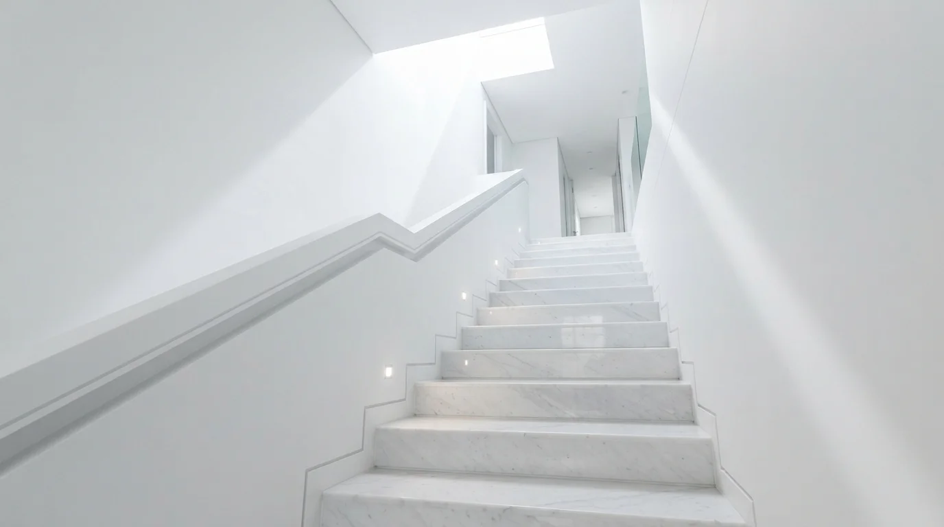 Ethereal Gallery White — white staircase painted in Linen White