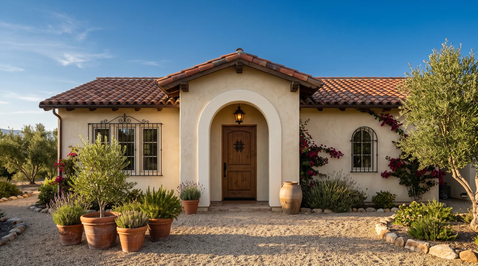 Mediterranean Terra-Cotta Warmth — stucco exterior painted in Ivoire