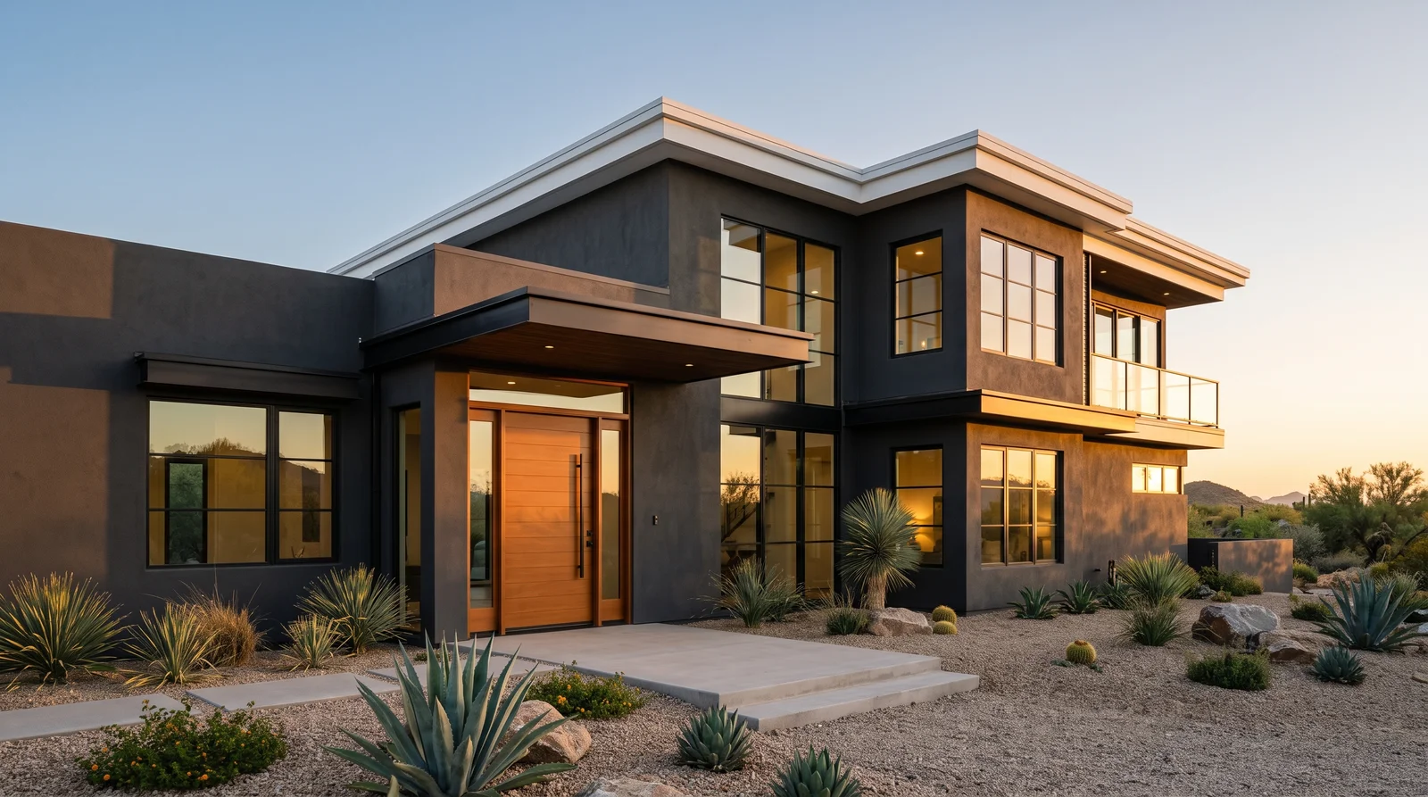 Dark Modern Stucco — stucco exterior painted in Iron Ore