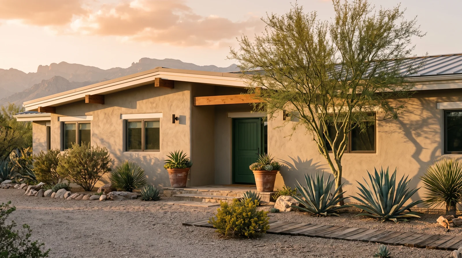 Soft Sand Desert Stucco — stucco exterior painted in Transcend
