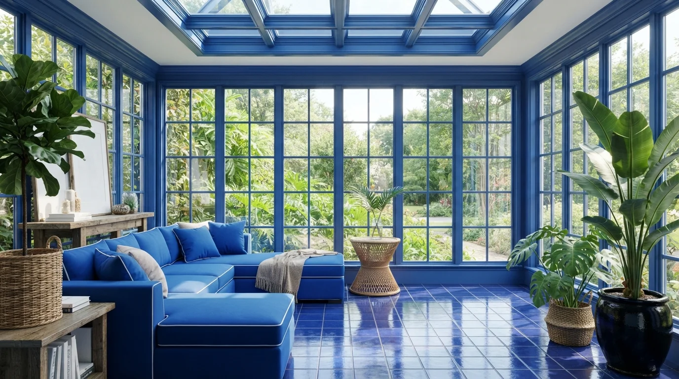 Cobalt Sunlit Sanctuary — blue sunroom painted in Star Spangled