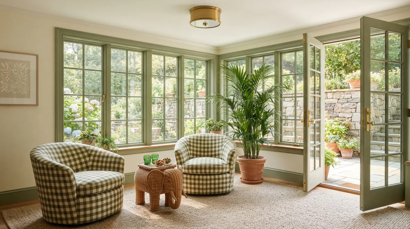 Pistachio Garden Sunroom — green sunroom painted in Pinedale Shores