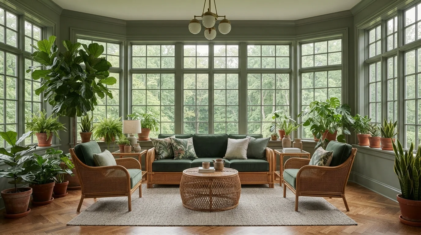 Botanical Garden Sunroom — green sunroom painted in Aspen
