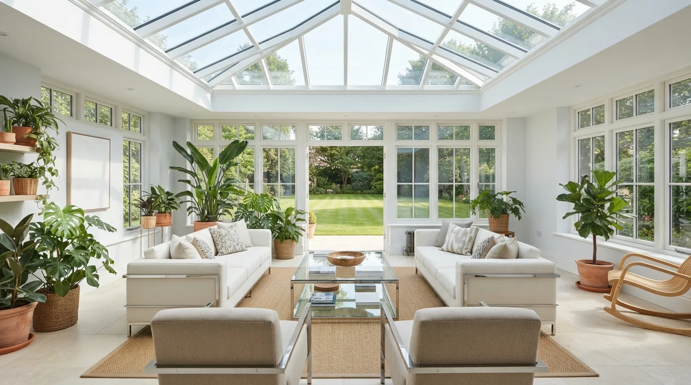 Luminous Glass Conservatory — white sunroom painted in White Glove