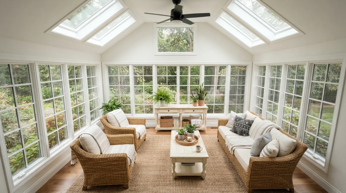 Sun-Drenched Garden Solarium — white sunroom painted in Whisper White