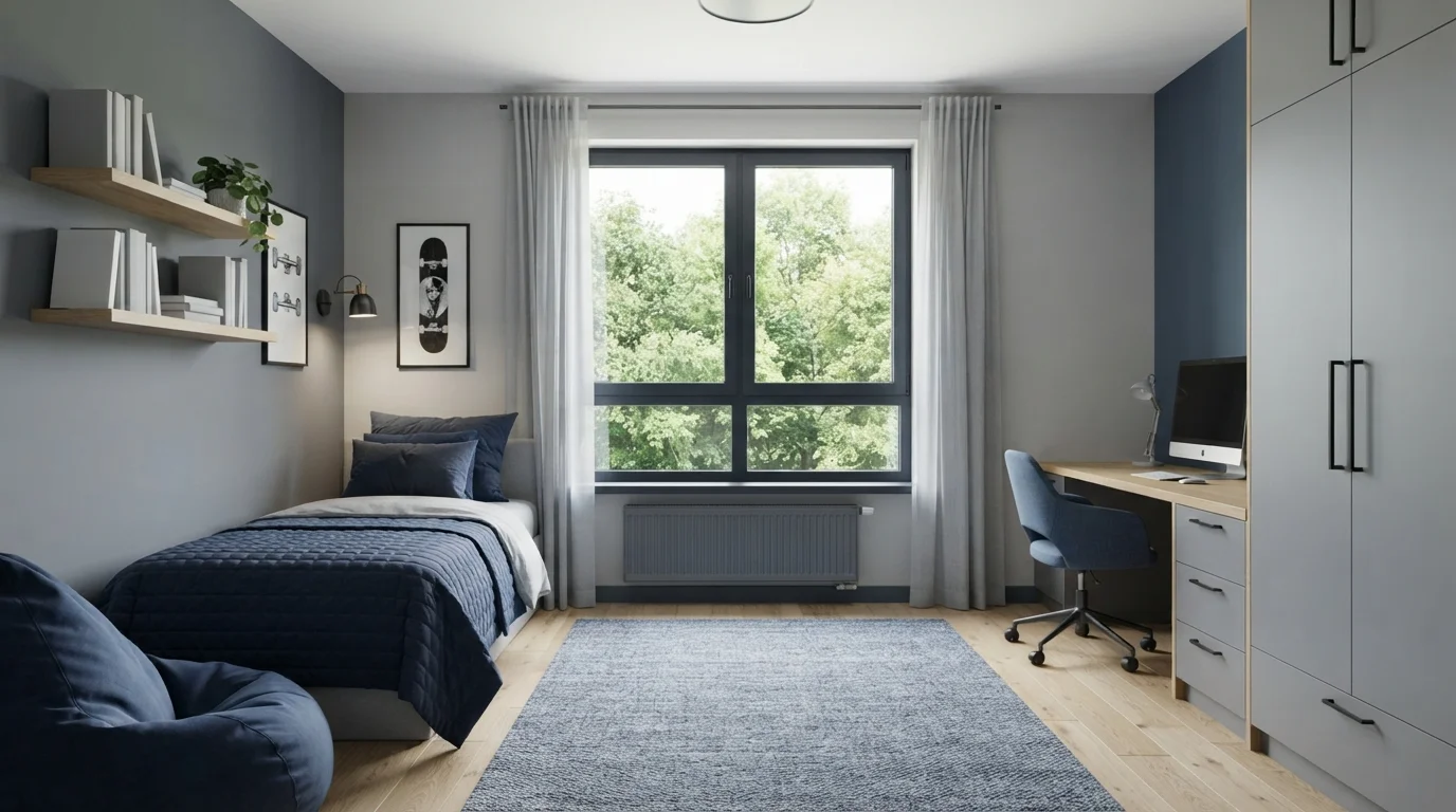Denim Slate Studio — blue teen room painted in Dark Room