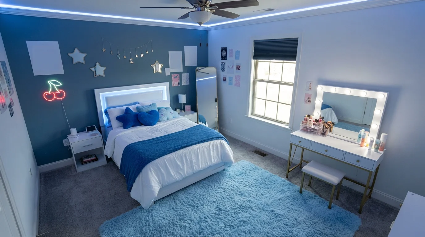 Electric Blue Glow — blue teen room painted in Glass Sapphire