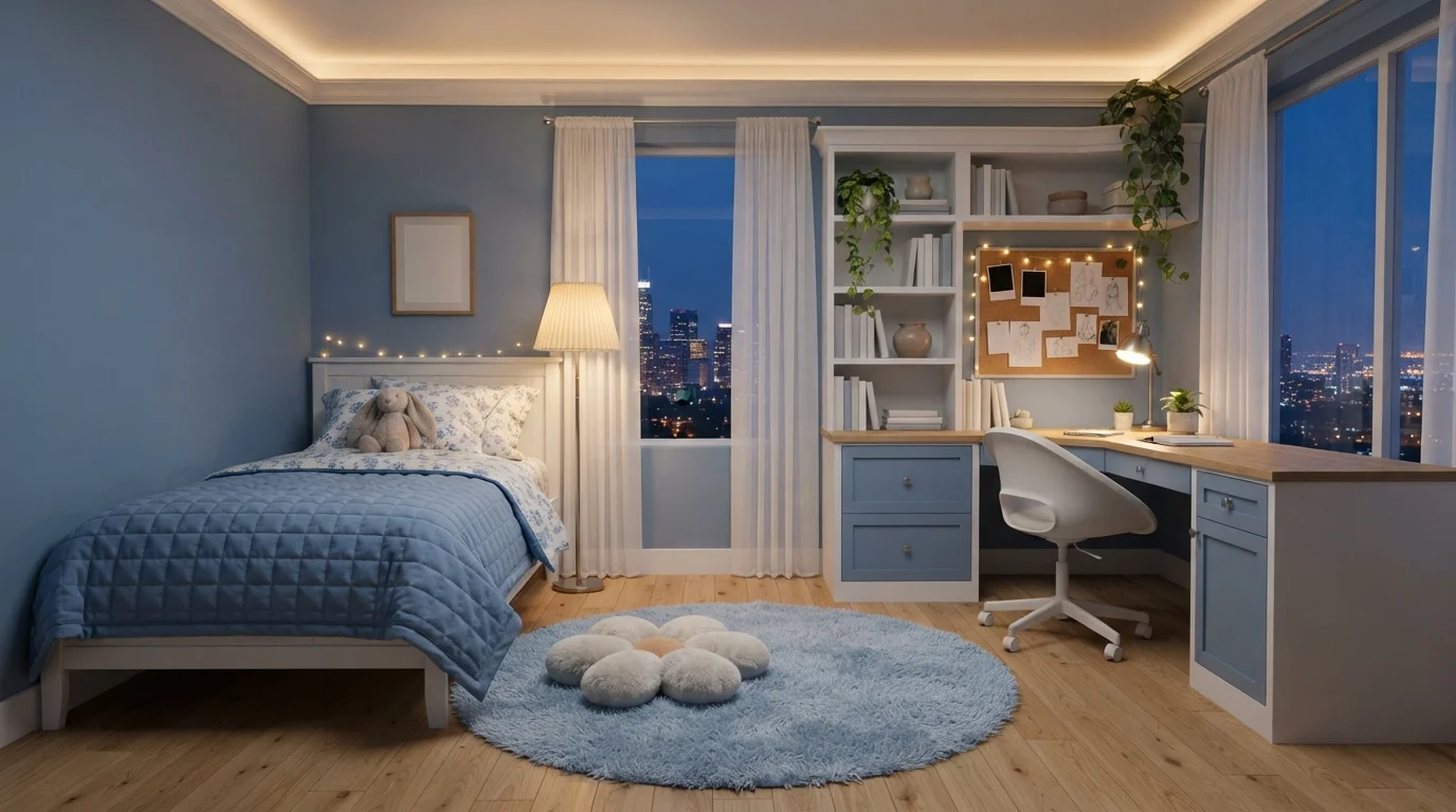 Powder Blue Sanctuary — blue teen room painted in Gingham Blue