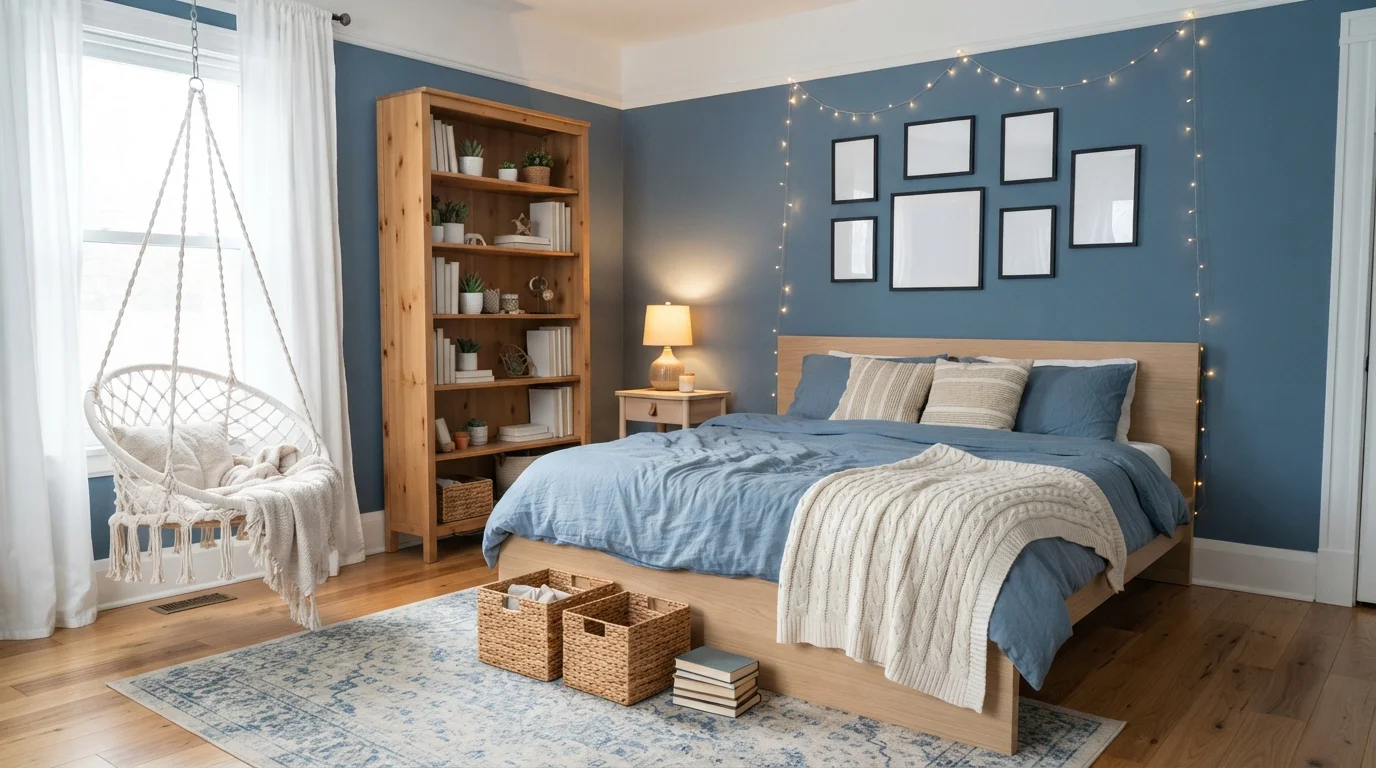 Dusty Blue Sanctuary — blue teen room painted in Belvedere Blue