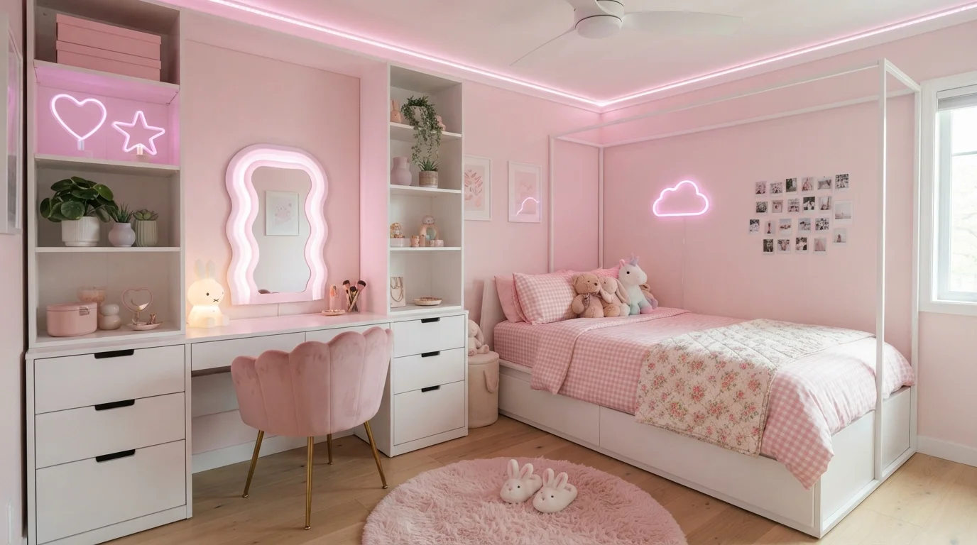 Pastel Pink Dream — pink teen room painted in Seashell Pink
