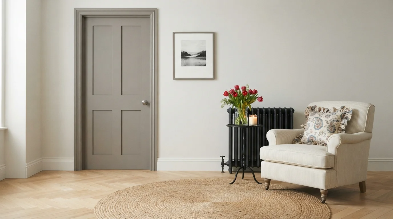Mushroom Taupe Elegance — gray trim painted in Dorian Gray