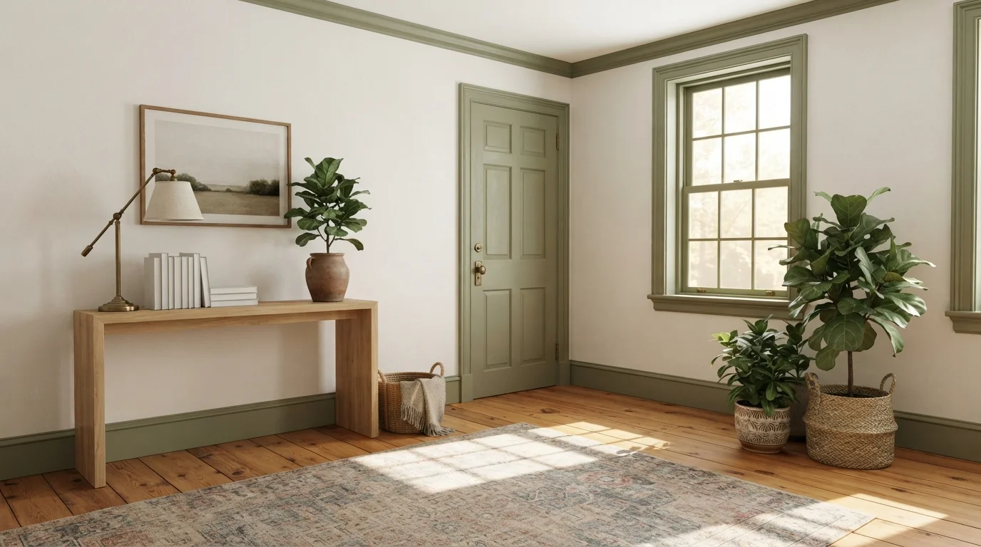 Muted Olive Trim — green trim painted in Grassy Savannah