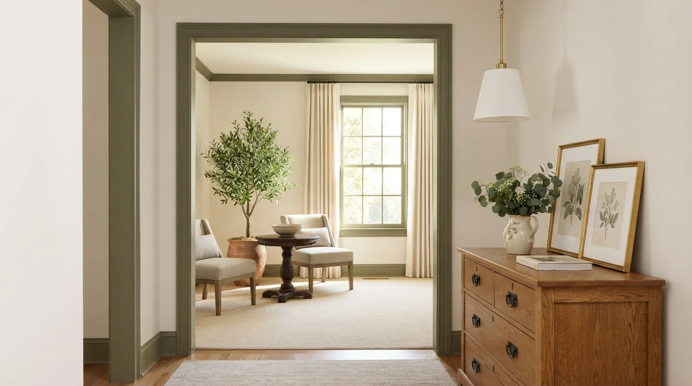 Olive Trim Elegance — green trim painted in Tuscan Olive