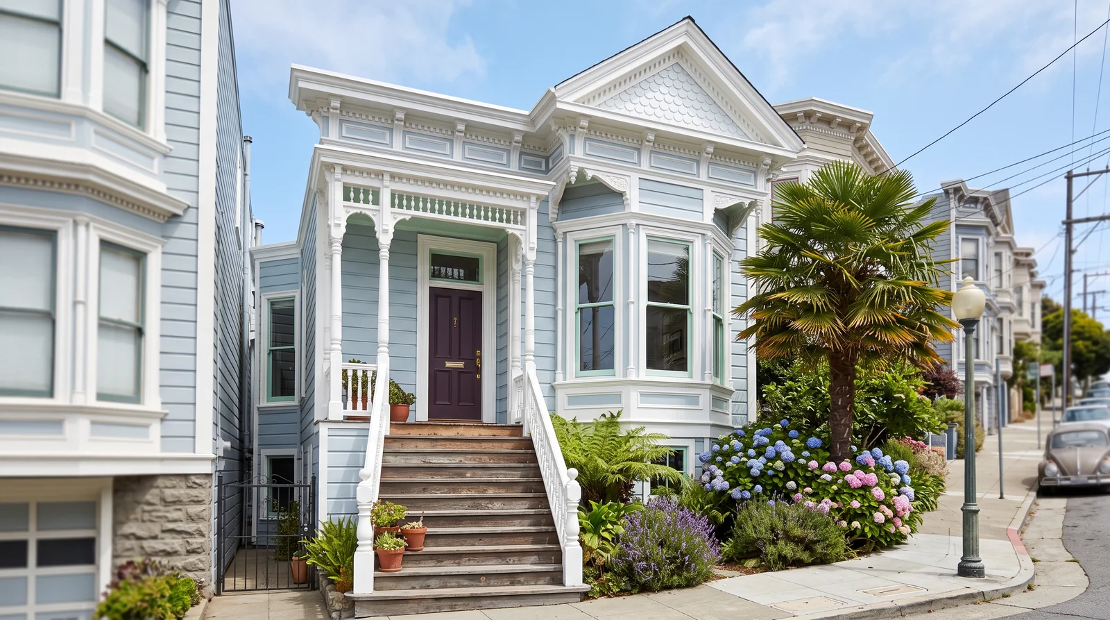 Soft Pastel, San Francisco Style — victorian exterior painted in Woodlawn Blue