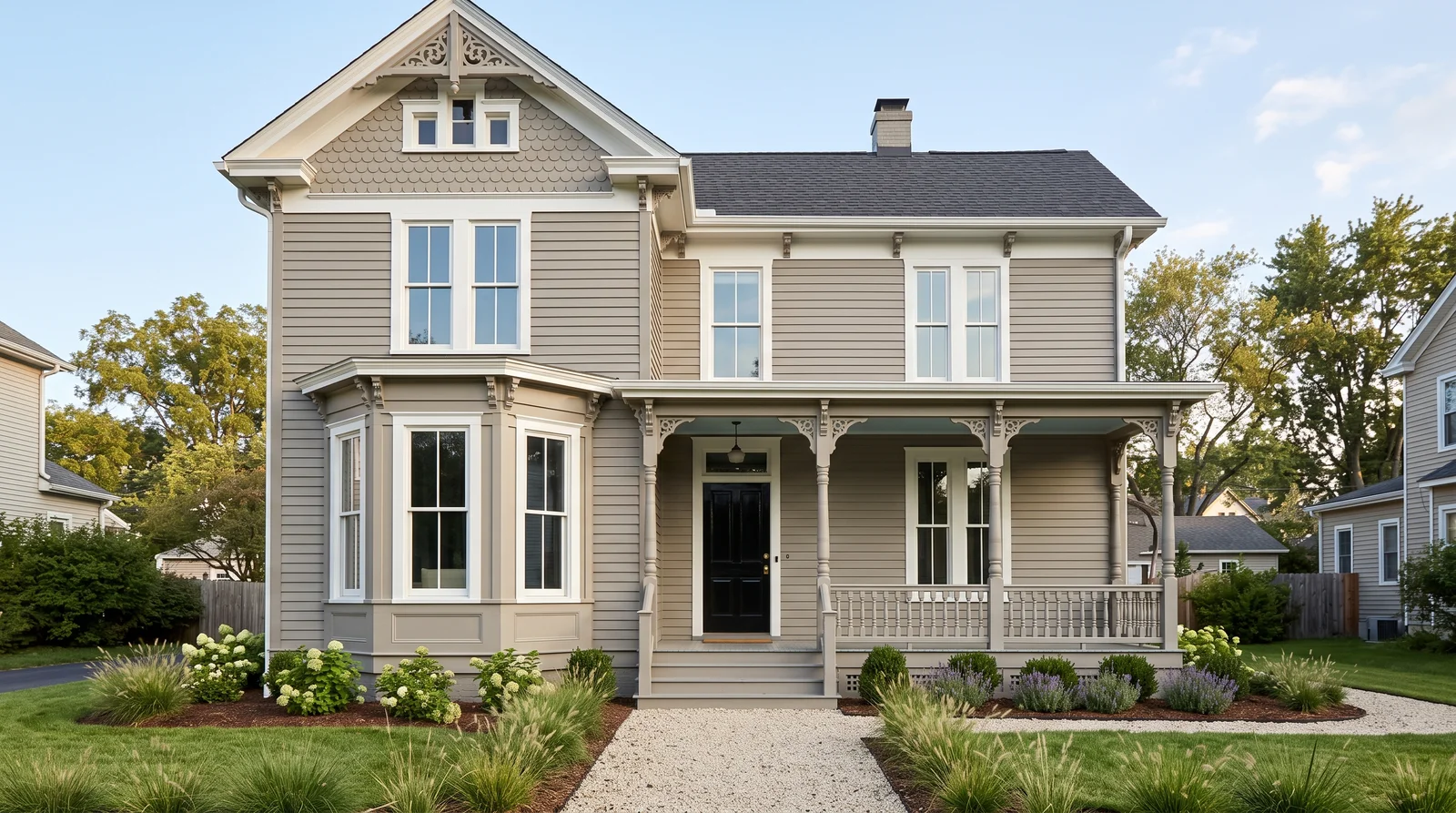 Modern Victorian, One Color Plus Trim — victorian exterior painted in Gray Stone