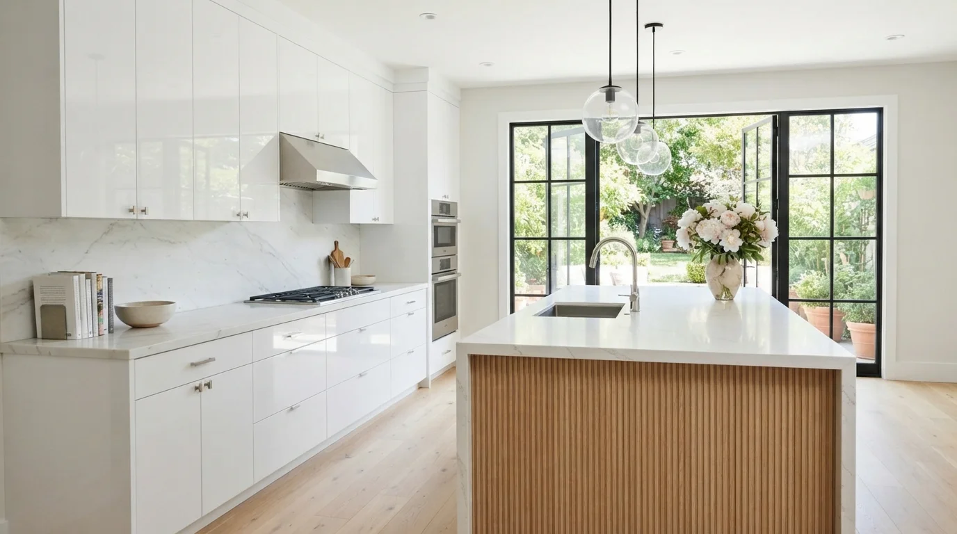 Sunlit Modern Minimalist — white kitchen painted in Statement White