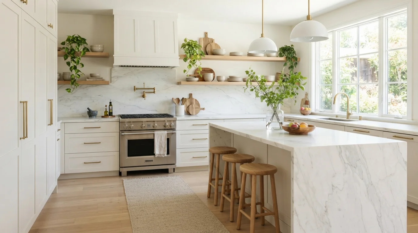 Warm Minimalist White — white kitchen painted in Whipped Cream